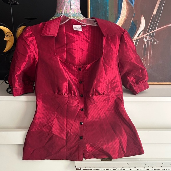 Cleo Crimson Ruby Red Button-Up Blouse Small - Picture 16 of 16